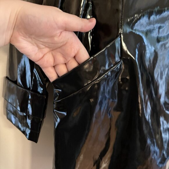 Jane Post Women S Black Snap Front Detachable Hood Iconic Slicker Raincoat NWT - Picture 3 of 15